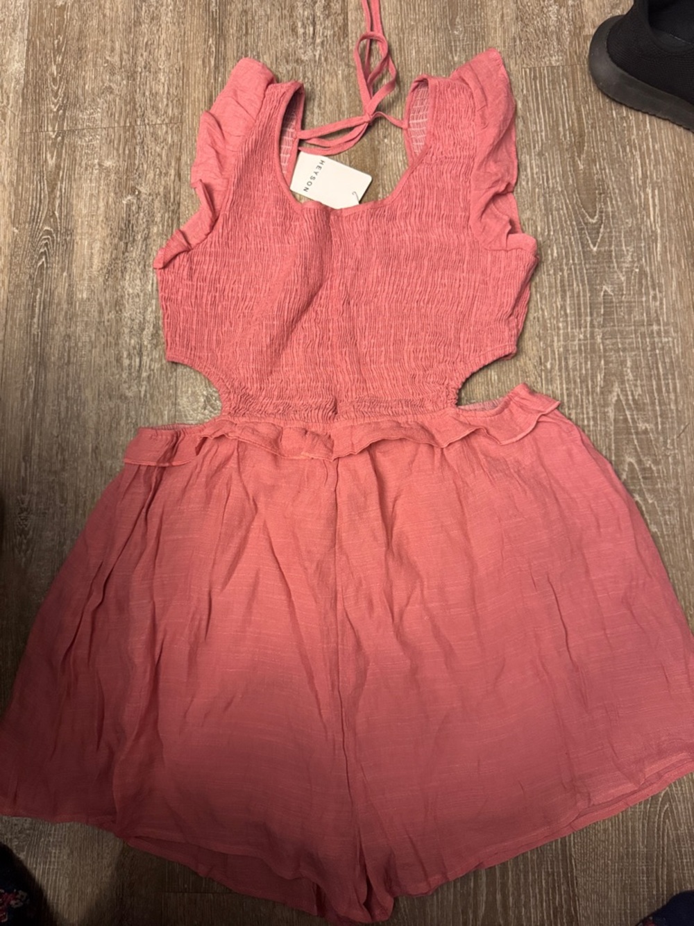 Heyson Textured Rose Pink Smocked Tank Romper